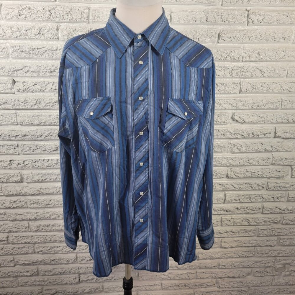 Wrangler Mens Shirt XXL Western Long Sleeve Blue Stripe Lightweight STR141E